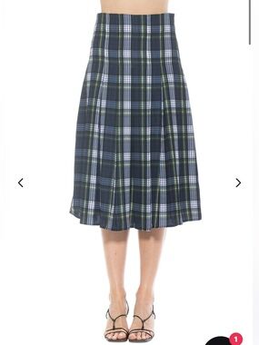 Alexia admor skirt shilo plaid pleated midi length green and blue 14 modest